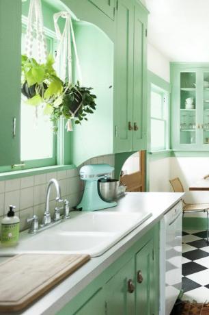 idées d'armoires de cuisine vertes, menthe vibrante rétro